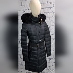 NWT Burberry Abbeydale Winter Jacket Parka Duck Down Blue Fox Fur Hoodie 4 US